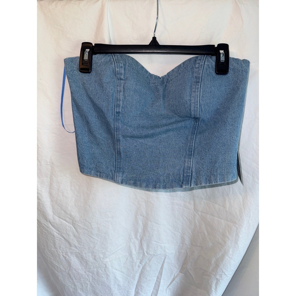 JLUXLABEL Blue Denim Corset Bustier Strapless Crop Top Light Wash NWT Large